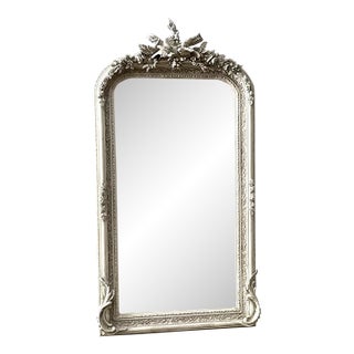 French Style Floor Mirror – 5 Ft Tall Statement Mirror in Light Bone Gray Finish For Sale