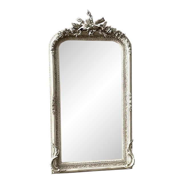 French Style Floor Mirror – 5 Ft Tall Statement Mirror in Light Bone Gray Finish For Sale