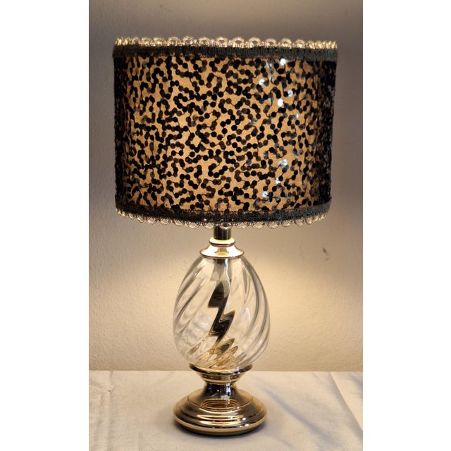 Vintage Table Lamp with Twisted Crystal Glass Base in Brass Mounting and Sequined Shade from Lamplove, 1980s For Sale - Image 10 of 10
