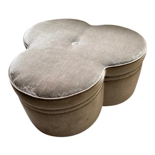 Baker Furniture Clover Ottoman in Grey Velvet For Sale