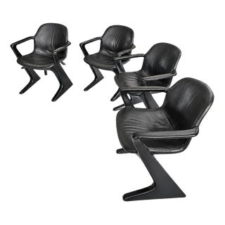 Kangaroo Z-Chairs with Black Leather Upholstery by Ernst Moeckl for Horn Collection, 1960s, Set of 4 For Sale