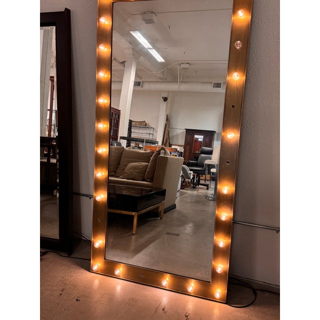 Brass Restoration Hardware Illuminated Leaner Mirror in Aged Brass For Sale - Image 8 of 12