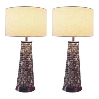 Pair of Mosaic Palecek Leopard Shell Table Lamps For Sale