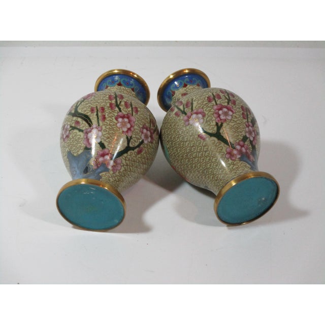 1960s Chinese Floral Cloisonne Vases - a Pair For Sale - Image 6 of 7