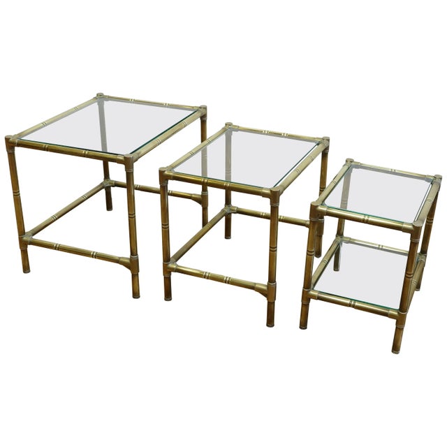 1960s French Brass & Glass Nesting Tables - Set of 3 For Sale - Image 13 of 13