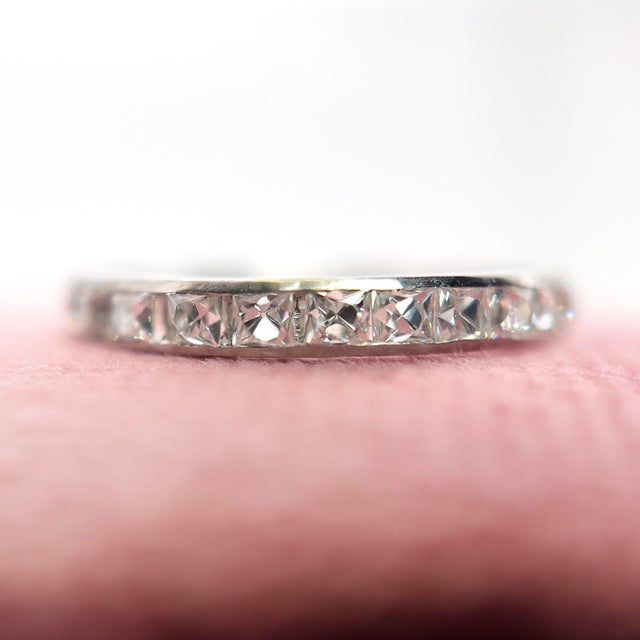 Metal 1920s Art Deco Platinum French Cut Diamond Ring, 0.90 Ct, Size 6.75 For Sale - Image 7 of 13