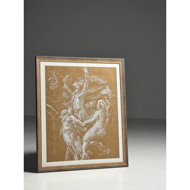 Unknown, Mythological Scene, Chalk on Paper, Framed For Sale - Image 6 of 13