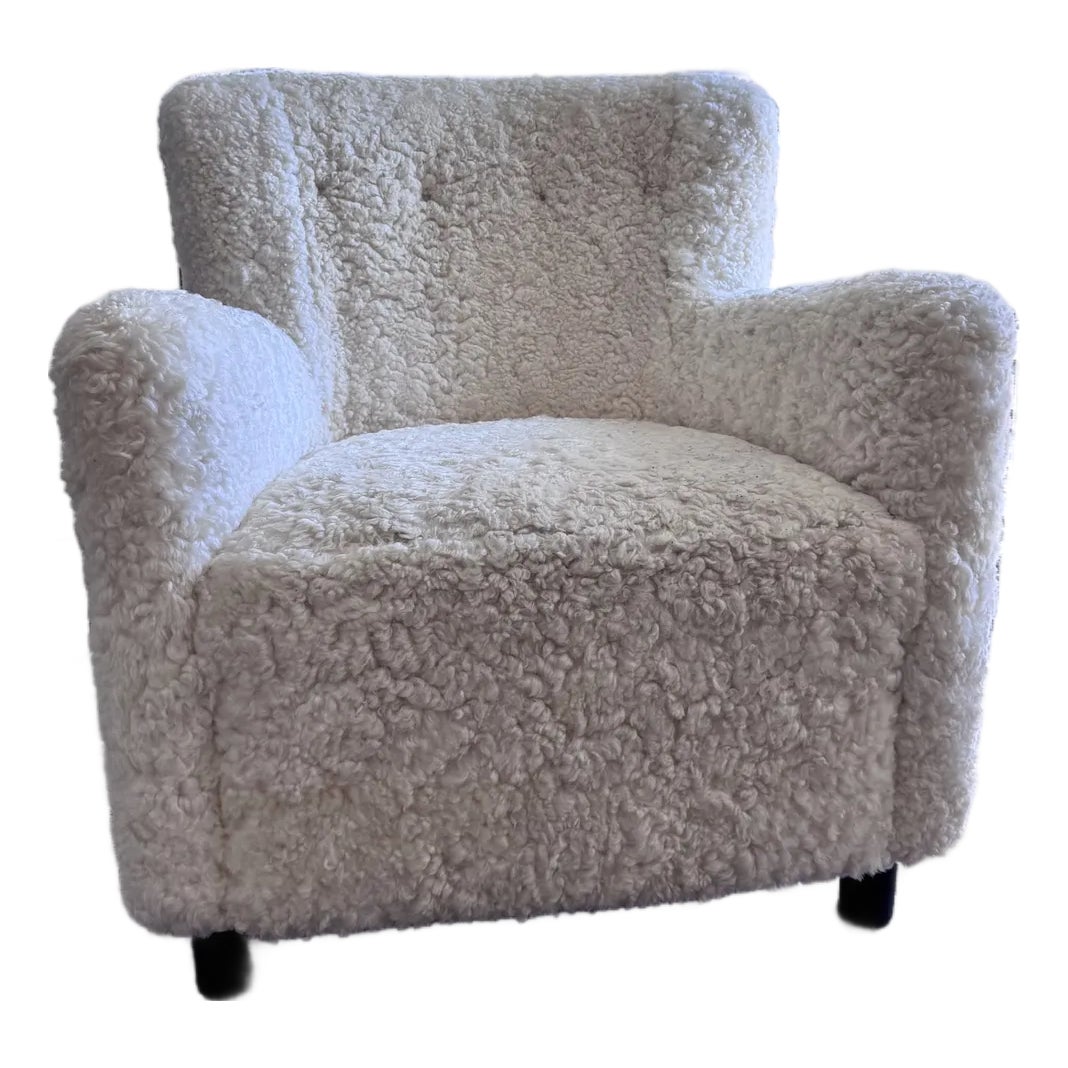 Maiden Home Perry Chair — Ivory Shearling / Charcoal Maple | Chairish