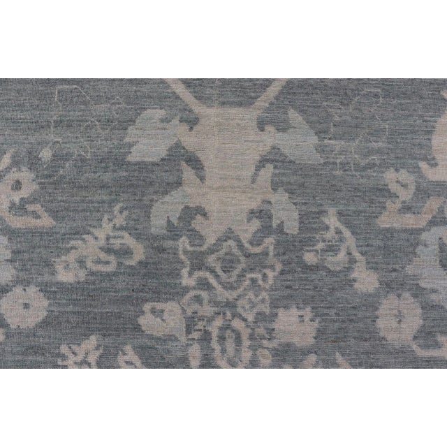 Large Modern Oushak Rug With Muted Tones of Blue Gray and Cream For Sale - Image 9 of 12