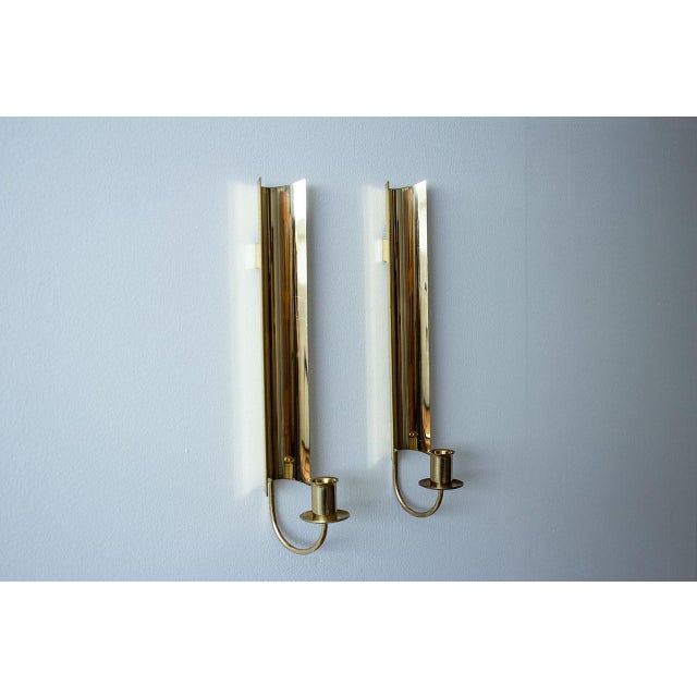 Mid-Century Modern Vintage Brass Reflex Wall Candlesticks by Pierre Forssell for Skultuna, 1960s, Set of 2 For Sale - Image 3 of 8