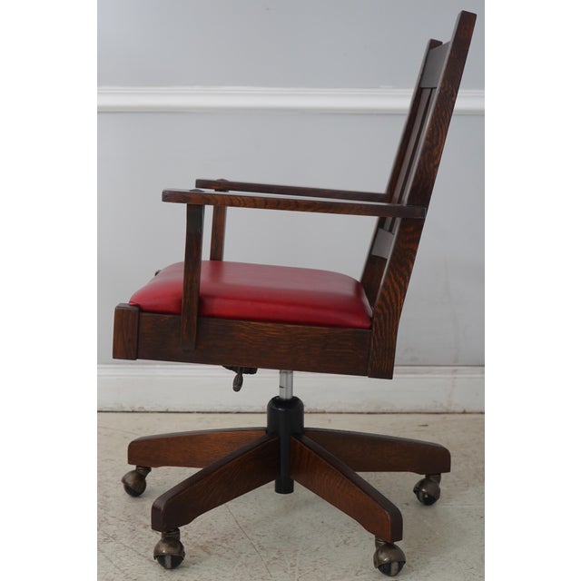 Mission Stickley Mission Oak Leather Office Chair For Sale - Image 3 of 18