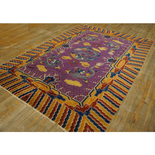 Charming Violet and Yellow Color With Dragon Design Antique Chinese Ningxia Rug For Sale - Image 4 of 11