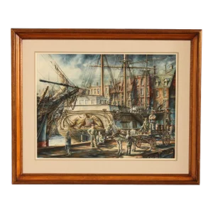 Keith Miller 1970s Ship Loading Docks Custom Framed Fine Art Print