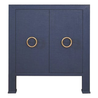 Matthew Izzo Home Blanche Textured Navy Linen Single Porcelain Sink Bath Vanity With Carrara Marble Top and Backsplash and Brass Hardware For Sale