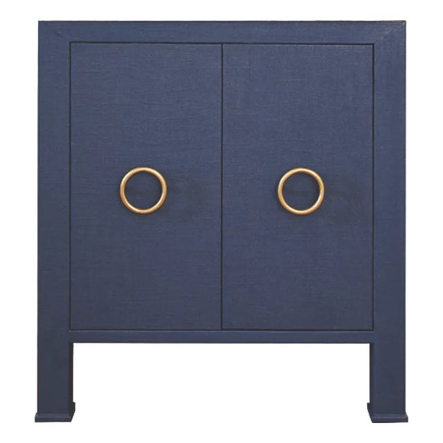 Matthew Izzo Home Blanche Textured Navy Linen Single Porcelain Sink Bath Vanity With Carrara Marble Top and Backsplash and Brass Hardware For Sale