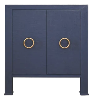 Matthew Izzo Home Blanche Textured Navy Linen Single Porcelain Sink Bath Vanity With Carrara Marble Top and Backsplash and Brass Hardware