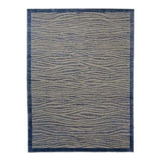Nepalese Modern Wool & Silk 9X12 Blue & Beige Zebra Handmade Area Rug #1143900 For Sale