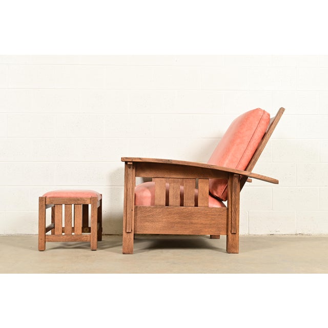 Stickley Mission Oak Arts & Crafts Reclining Morris Lounge Chair With Ottoman For Sale - Image 9 of 13