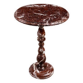 Handcrafted Red Marble Side Table | Round Accent Table | Modern Coffee Table in Red 15x24 For Sale