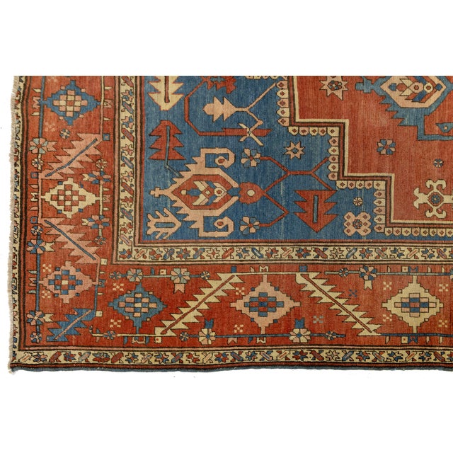 19th Century Antique Serapi Rug With Terracotta & Indigo Medallion For Sale - Image 11 of 12