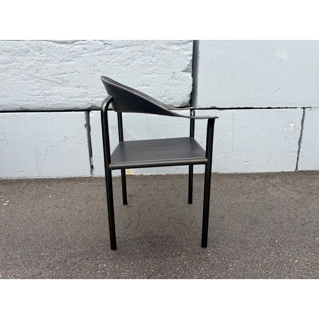 Attributed Artelano Black Leather Arm Side Chair, Italy 1980s For Sale In Miami - Image 6 of 14