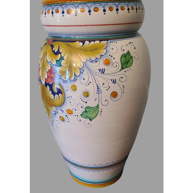 Ceramic Vintage Monumental Size Gialletti Giulio -Deruta Hand Painted Italian Faience Floor Vase For Sale - Image 7 of 12