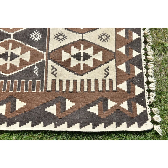 Textile 1980s Hand Knotted Oushak Kilim Striped Diamond Line Design Turkish Kilim Rug For Sale - Image 7 of 9