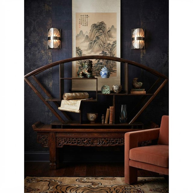 Chinese Large Size Chinese Dark Brown Fan Shape Display Curio Stand Easel For Sale - Image 3 of 12
