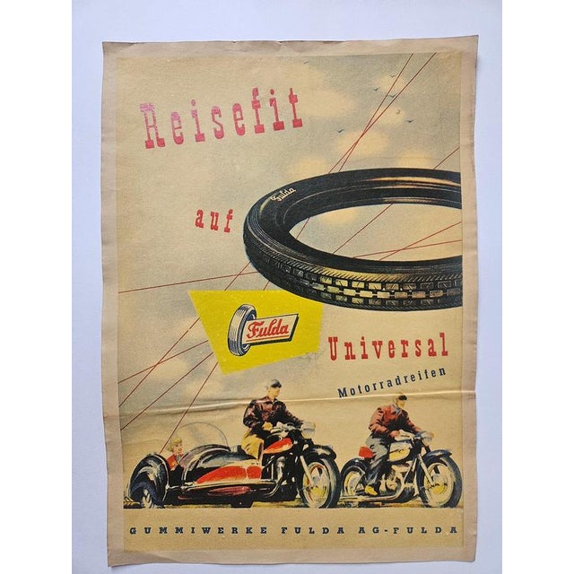Art Deco Advertising Poster Fulda Tires, 1930s, in Very Good conditions. Designed 1920 to 1949