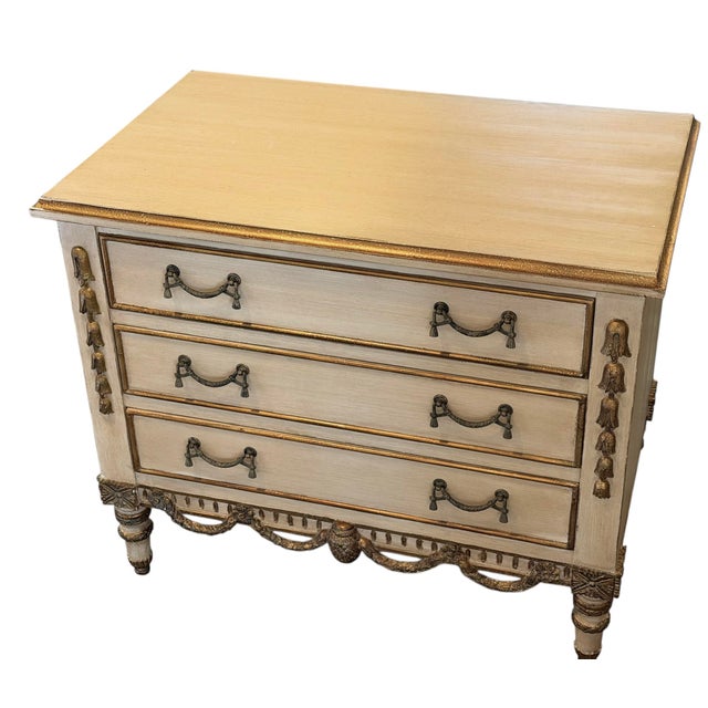 36” Nancy Corzine Neoclassical Ivory Nightstand Commode Chest of Drawers - 1 of 2 Available.