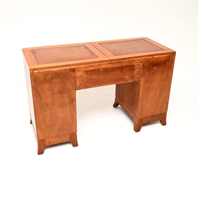 Wood Art Deco Figured Walnut Leather Top Desk, 1930 For Sale - Image 7 of 11