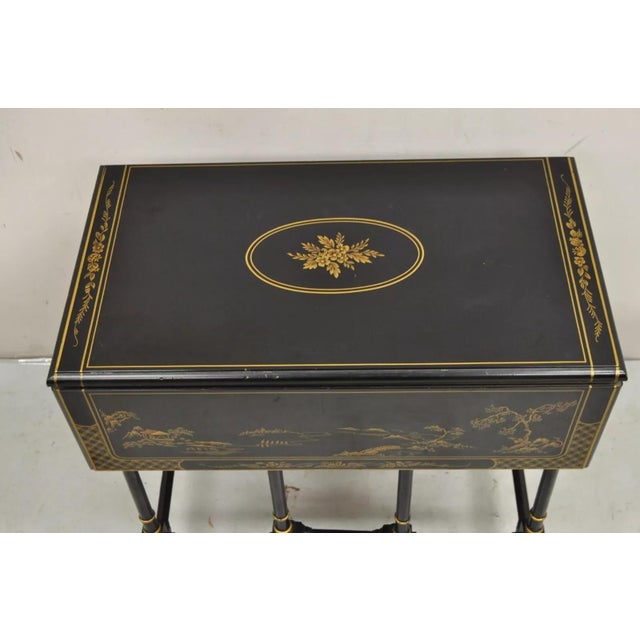 Mid 20th Century Drexel Et Cetera Asian Chinoiserie Black Lacquer Small Gateleg Side Table For Sale - Image 11 of 12