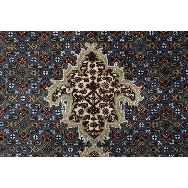 Tabriz Mahi Rug 10'1'' X 14'5'' Blue Wool Traditional Hand-Knotted Carpet For Sale - Image 9 of 15