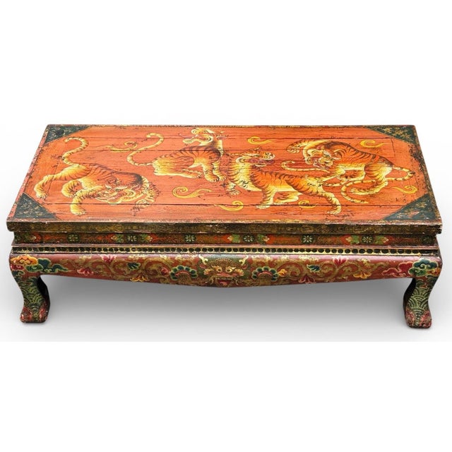 Mid-Century Chineses Tibetan Hand Painted Polychrome Coffee Table Tiger Motif For Sale - Image 11 of 11