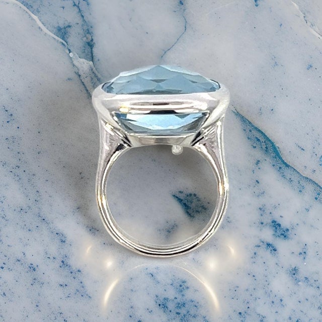 1990s Natural Solitaire Blue Topaz Ring Size 6.5 14k W Gold 17.35 Cts Certified For Sale - Image 9 of 11