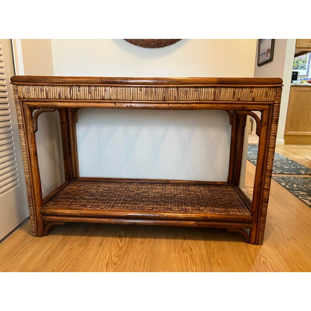 Tan Coastal Bamboo Rattan Console Table Organic Modern Style For Sale - Image 8 of 8