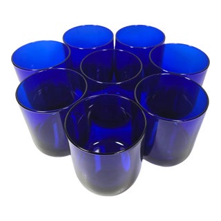 Sleek Cobalt Double Old Fashioned Glasses -Set of Eight For Sale