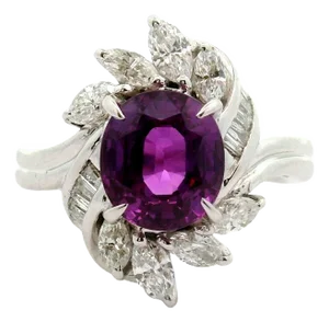 2.78 Carat Pinkish-Purple Sapphire Diamond Platinum Ring, Gia Certified