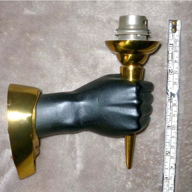Traditional 1950 French Regency Gilt and Patinated Bronze Hand Torch Wall Sconce by Andre Arbus For Sale - Image 3 of 12
