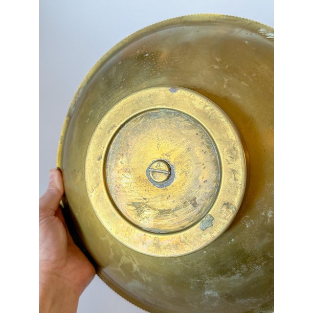 1930s Large Brass Pedestal Bowl Micro Scallop Edge for Chase Brass and Copper Company, 12" For Sale - Image 9 of 14