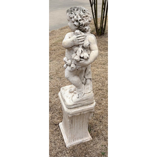 Vintage Concrete Putt or Cherub Palatine III Garden Statue With Base For Sale - Image 4 of 8
