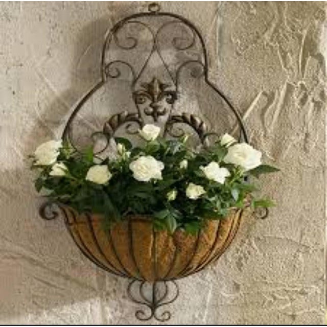Vintage Wrought Iron Scrolled Wall Pocket Planter For Sale - Image 11 of 17