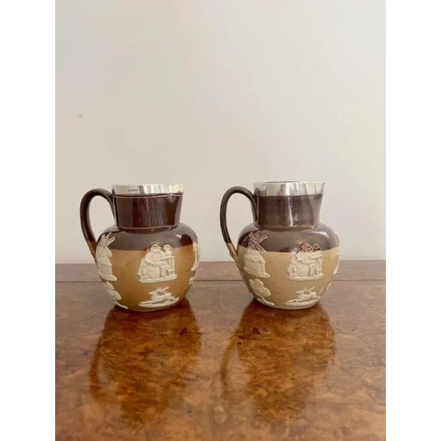 Harvest Jugs with Silver Rims from Doulton Lambeth, 1880s, Set of 2 For Sale - Image 6 of 7