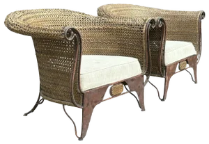 Set of Woven Rattan Lounge Armchairs, 1970s