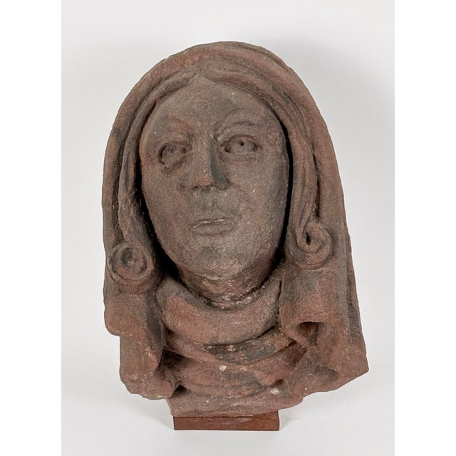 15th Century French Gothic Sandstone Head of a Female Saint For Sale - Image 4 of 7