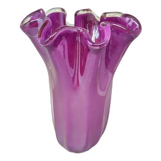 Magenta-Pink Fazzoletto Murano Glass Vase by Michielotto, 1970s For Sale