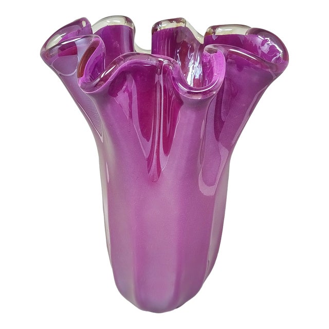 Magenta-Pink Fazzoletto Murano Glass Vase by Michielotto, 1970s For Sale