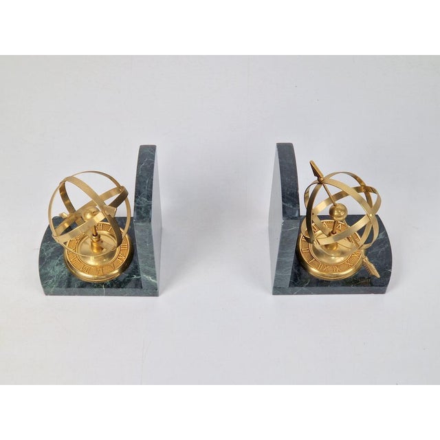 Nautical Brass & Marble Sundial Bookends, Set of 2 For Sale - Image 4 of 9