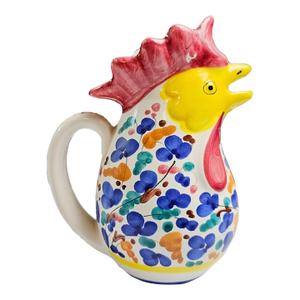 Mid 19th Century 10” Italian Deruta Hand-Painted Maiolica “Rooster of Fortune” Pitcher