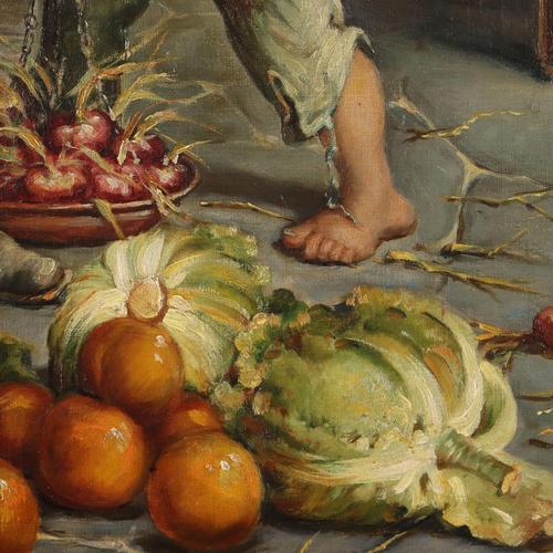 Textile Attributed to Adolfo Dumini, Farmer Smoking Pipe, Oil on Canvas, Framed For Sale - Image 7 of 12